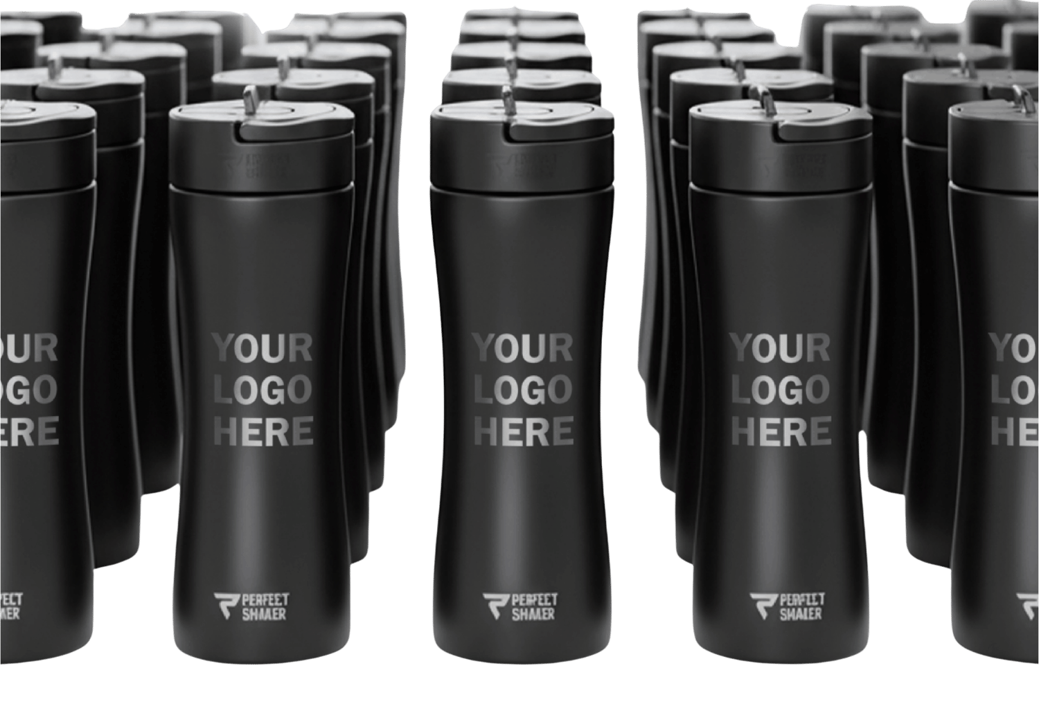 Lineup of custom-branded stainless steel PerfectShaker cups