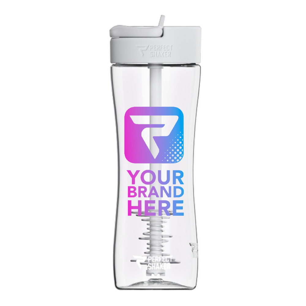 custom luma perfectshaker bottle with a branded logo and 'Your Brand Here' text on a white background #color_white
