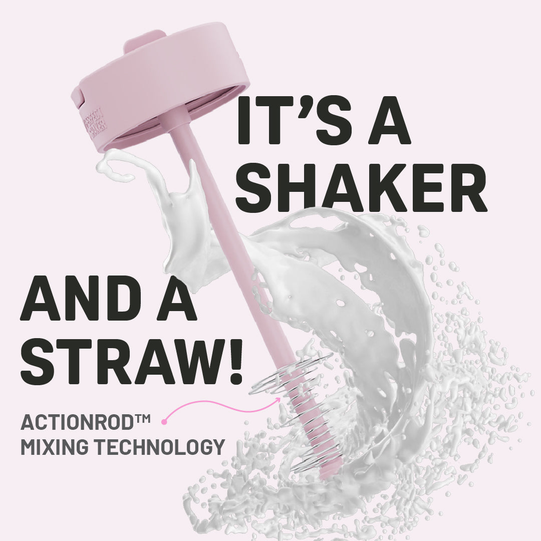 LUMA Tritan shaker cup — it's a shaker and a straw, with ActionRod mixing technology