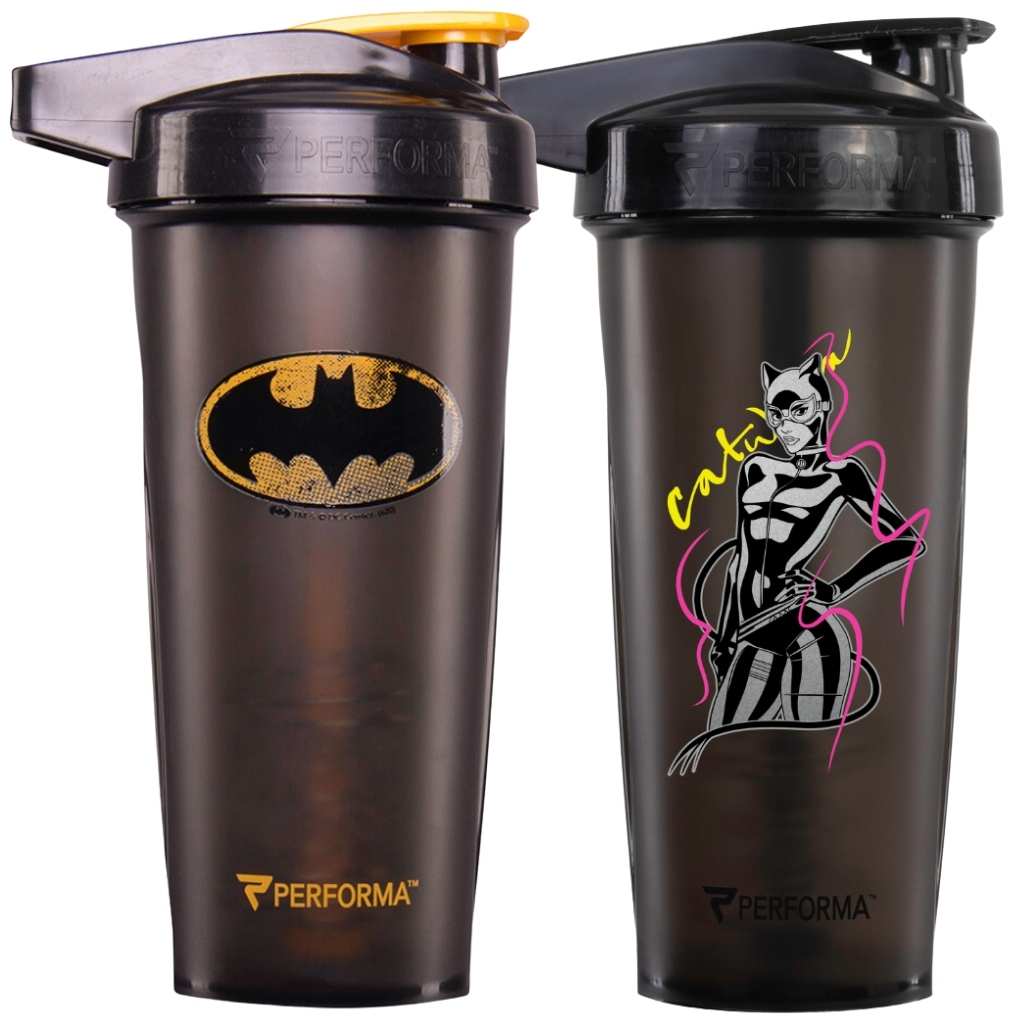 2 Pack Bundle, ACTIV Shaker Cups, 28oz, Batman & Catwoman, Performa USA
