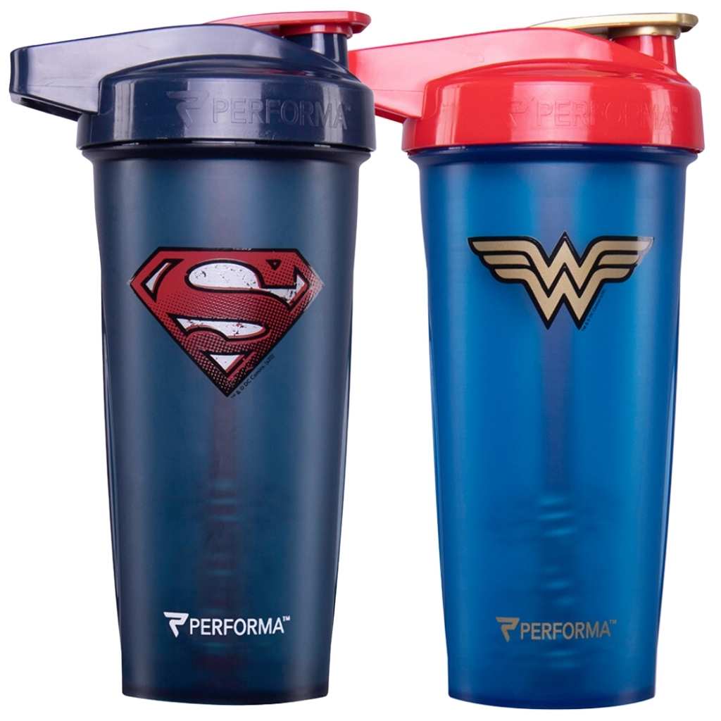 2 Pack Bundle, ACTIV Shaker Cups, 28oz, Superman & Wonder Woman, Performa USA