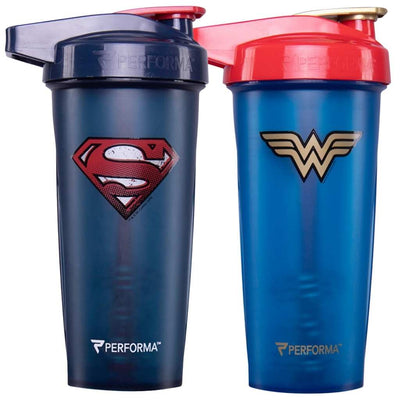 2 Pack Bundle, ACTIV Shaker Cups, 28oz, Superman & Wonder Woman, Performa USA