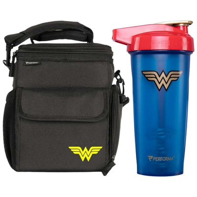 2 Pack, 3 Meal Cooler Bag & 28oz ACTIV Shaker Cup, Wonder Woman, Performa USA