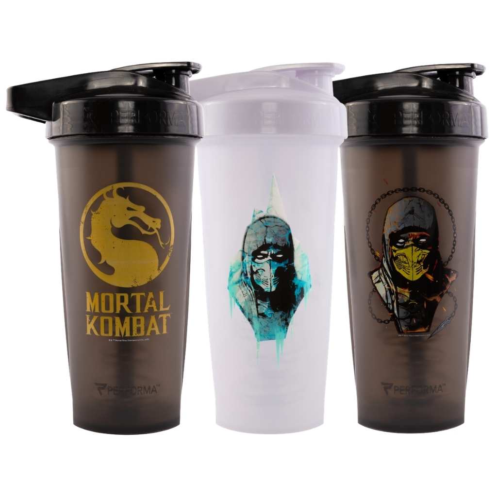 3 Pack Bundle, ACTIV Shaker Cups, 28oz, Mortal Kombat Collection, Mortal Kombat Logo & SubZero & Scorpion, Performa USA