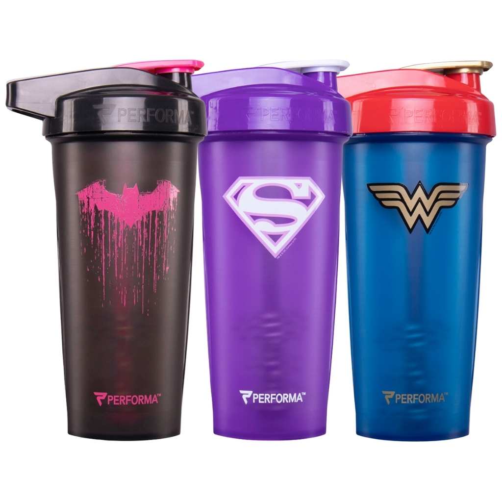 3 Pack Bundle, ACTIV Shaker Cups, 28oz, Pink Batman & Supergirl & Wonder Woman, Performa USA