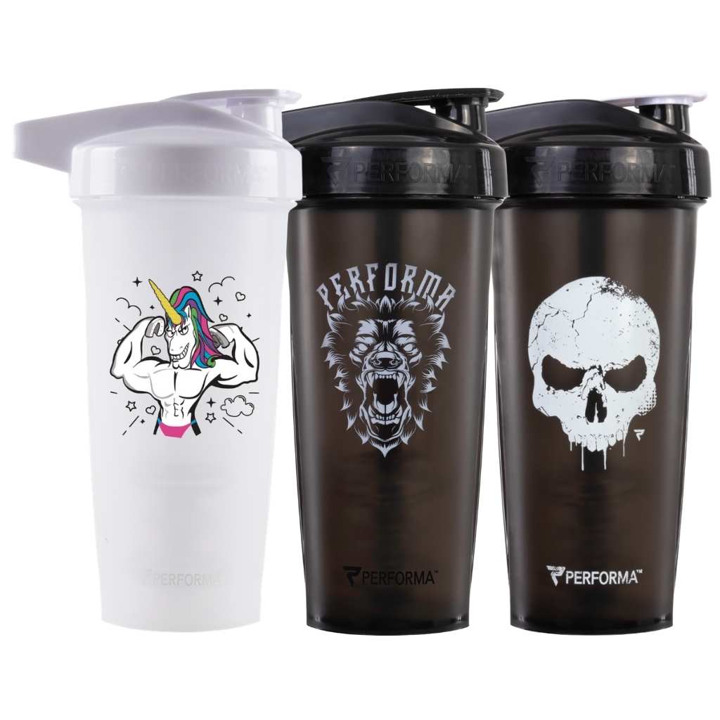 3 Pack Bundle, ACTIV Shaker Cups, 28oz, Unicorn Physique & BeastMode & SkullCrusher, Performa USA