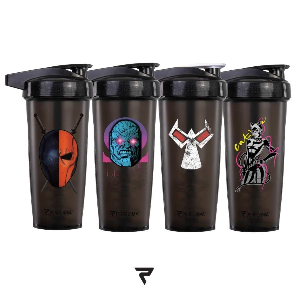 4 Pack Bundle, DC Villains, ACTIV Shaker Cup, 28oz, Bane & Catwoman & Deathstroke & DarkSeid, Performa