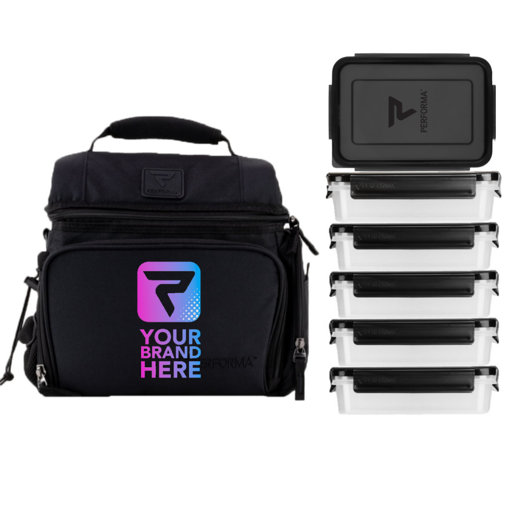 6 Meal Cooler Bag, Black, Your Brand Here, With Meal Containers, Performa Custom