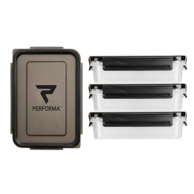 3 Pack Meal Containers, Black & Clear, Performa USA