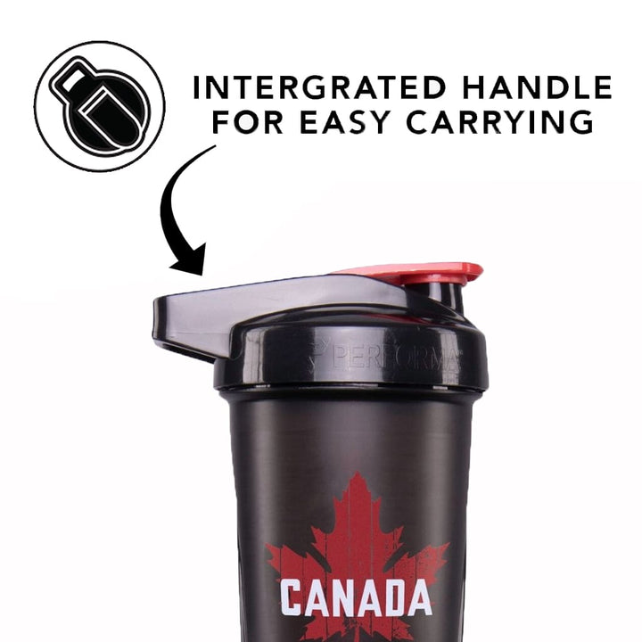 ACTIV Shaker Cup, 28oz, Canada Flag, Integrated Handle, Black, Performa USA